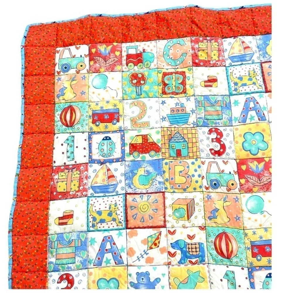 VTG handmade ABC 123 block baby quilt